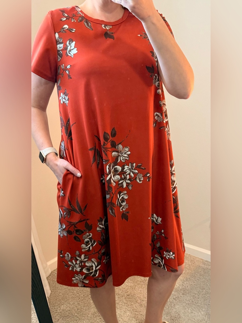 LuLaRoe Rust Orange Floral Swing Dress